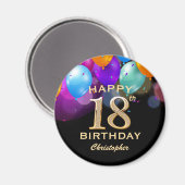 Aimant 18e fête d'anniversaire Ballons noirs et or (Recto/Verso)