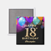 Aimant 18e fête d'anniversaire Ballons noirs et or (Recto/Verso)