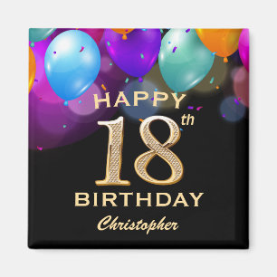 Aimant 18e fête d'anniversaire Ballons noirs et or