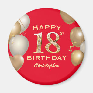 Aimant 18e fête d'anniversaire Ballons rouge et or
