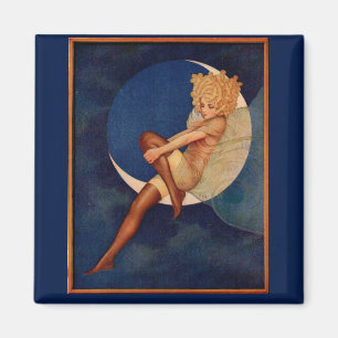 Aimant 1920 hosiery et belle femme sur la lune