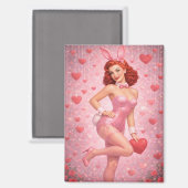 Aimant 1950s Inspired Pink Bunny Art | Playful Valentine (Recto/Verso)