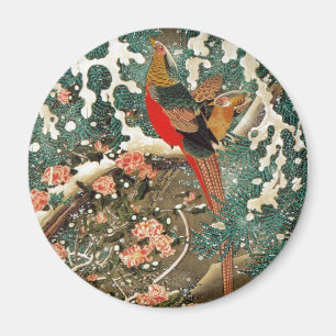 Aimant 19. 雪 中 錦 鶏 図, 冲 Phéasant dans la Neige, Jakuchu