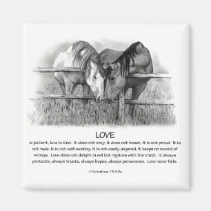 Aimant 1 Corinthiens 13 : Amour, chevaux au crayon