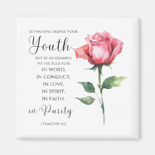 Aimant 1 Timothée 4:12 - Jeune Bible Verse Fleur