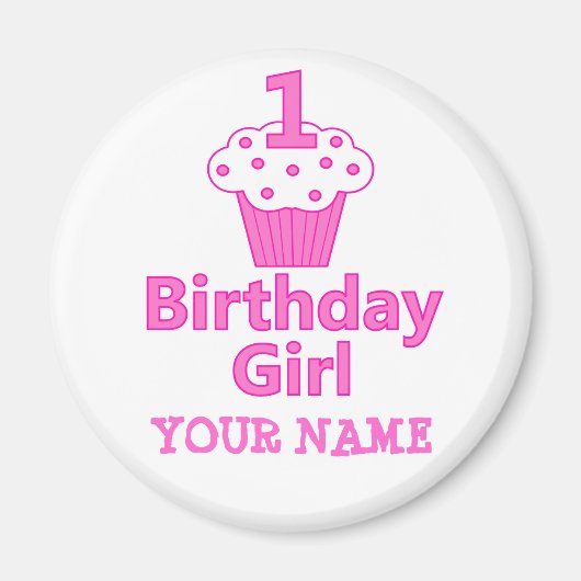 Aimant 1er anniversaire Fille Cupcake Design (Devant)