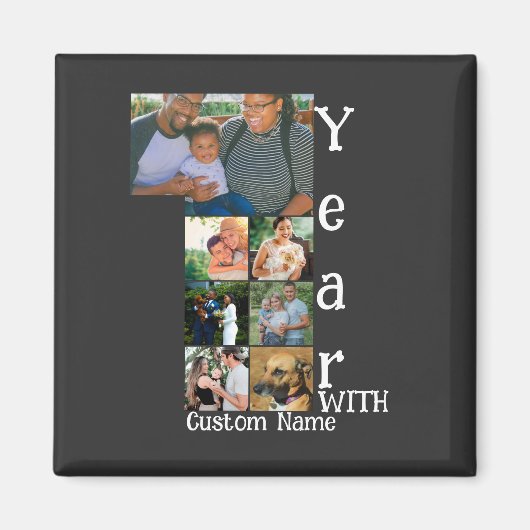 Aimant 1er anniversaire mariage personnalisé 7 photo coll (Devant)