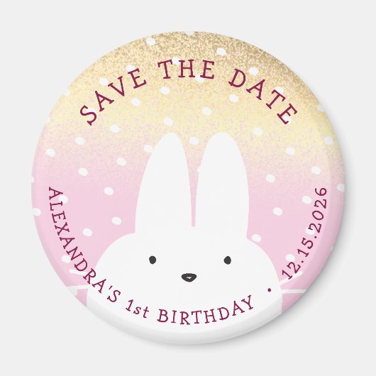 Aimant 1er Anniversaire Sauvez La Date Hiver Bunny Pink G (Devant)