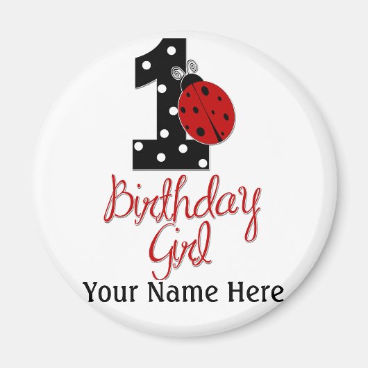 Aimant 1ère fille anniversaire - Bug dame - 1 - coccinell (Devant)