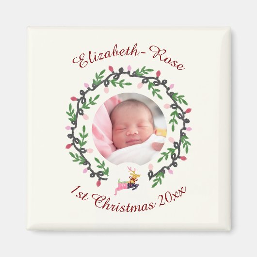 Aimant 1st Christmas Deer with Wreath Customize (Devant)