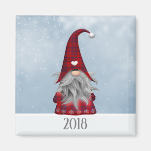 Aimant 2018 gnome de Noël de plaid de Buffalo rouge et