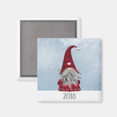 Aimant 2018 Rouge et noir Buffalo Plaid Gnome de Noël (Recto/Verso)