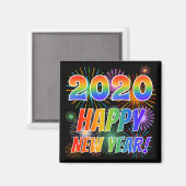 Aimant 2020 HEUREUSE NOUVELLE ANNÉE ! + Motif de feux d'a (Recto/Verso)