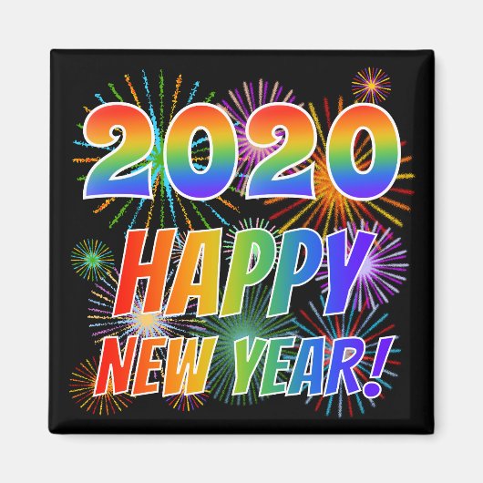 Aimant 2020 HEUREUSE NOUVELLE ANNÉE ! + Motif de feux d'a (Devant)