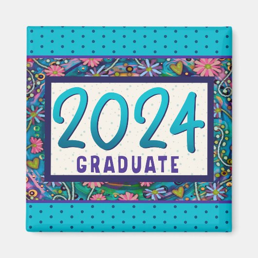 Aimant 2024 Graduate Fun Floral Moderne tendance (Devant)