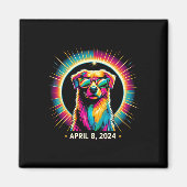 Aimant 2024 Solaire Eclipse Chien portant un verre solair (Devant)