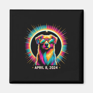 Aimant 2024 Solaire Eclipse Chien portant un verre solair