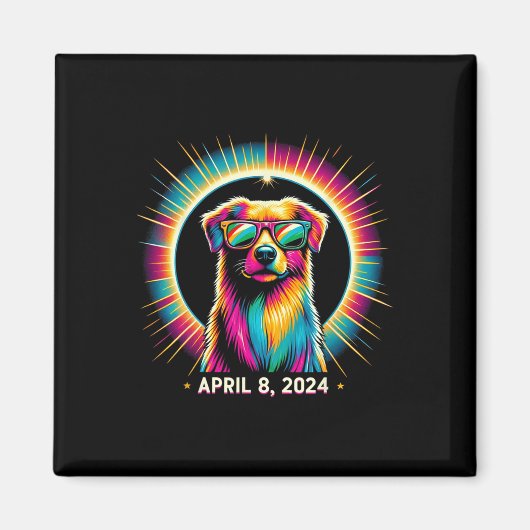 Aimant 2024 Solaire Eclipse Chien portant un verre solair (Devant)