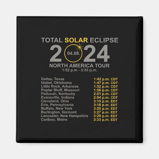 Aimant 2024 Total Éclipse Solaire 8 Avril Chemin De L'Écl (Devant)