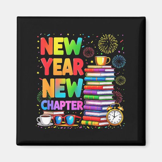 Aimant 2026 Bookworm Funny Happy New Year Chapter Book Lo (Devant)