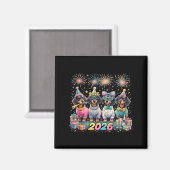 Aimant 2026 New Year Dachshund Party Fireworks Fun  (Recto/Verso)