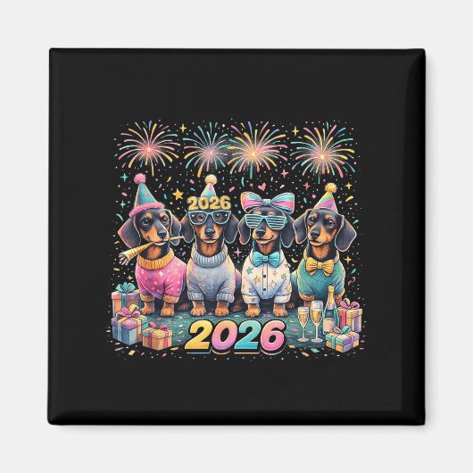 Aimant 2026 New Year Dachshund Party Fireworks Fun  (Devant)