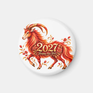 Aimant 2027 Année de la Chèvre de Feu Rouge et Or Chinois