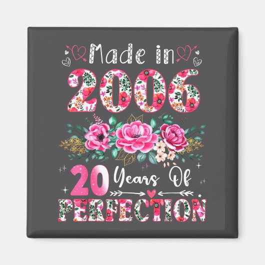 Aimant 20 Year Old Made In 2006 Floral 20th Birthday Wome (Devant)