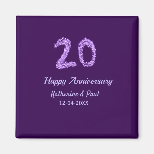 Aimant 20e heureux anniversaire ajouter nom du couple dat (Devant)