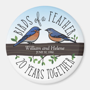 Aimant 20ème Anniversaire de mariage, oiseaux bleus d'un