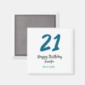Aimant 21 ans audacieux lettre bleue simple minimum (Recto/Verso)