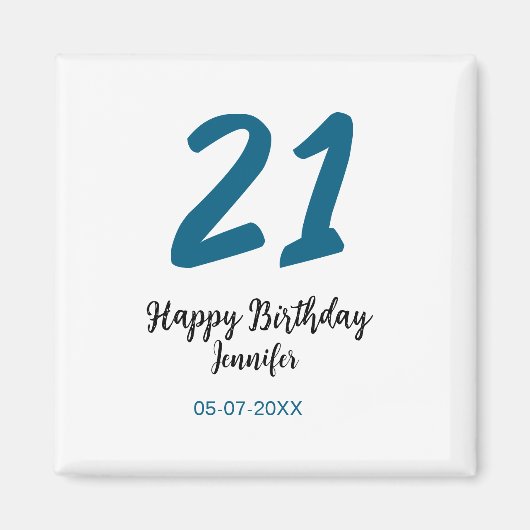 Aimant 21 ans audacieux lettre bleue simple minimum (Devant)