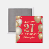 Aimant 21e Anniversaire de Ballons Rouge et Or (Recto/Verso)