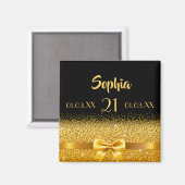 Aimant 21e anniversaire noir or dates monogramme (Recto/Verso)