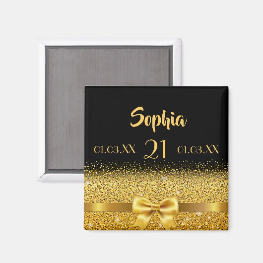 Aimant 21e anniversaire noir or dates monogramme (Recto/Verso)