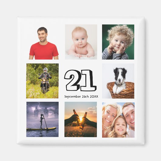 Aimant 21e anniversaire photo collage enregistrer la date (Devant)