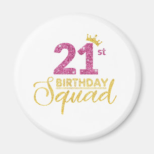 Aimant 21e Anniversaire Squad Party Crown Pink Gold
