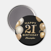 Aimant 21e fête d'anniversaire Ballons Noir et Or (Recto/Verso)