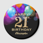 Aimant 21e fête d'anniversaire Ballons Noir et Or<br><div class="desc">21e fête d'anniversaire Ballons noirs et or colorés et Magnet Confetti. Pour plus de personnalisation,  cliquez sur le bouton "Customiser" et utilisez notre outil de conception pour modifier ce modèle.</div>