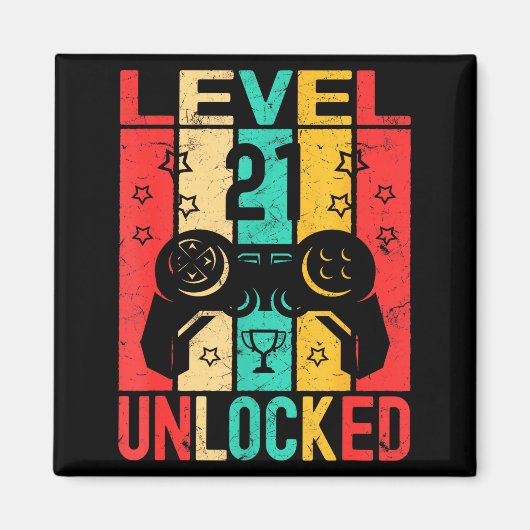 Aimant 21st Birthday Level 21 Unlocked Gamer Funny Birthd (Devant)