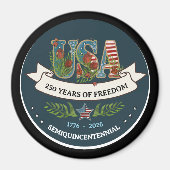 Aimant 250 Ans de Liberté Bleu Patriotique Élégant (Devant)