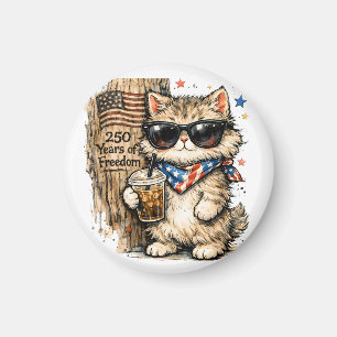 Aimant 250e anniversaire USA Café glacé de chat patriotiq