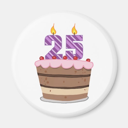 Aimant 25 ans sur le gâteau d'anniversaire (Devant)