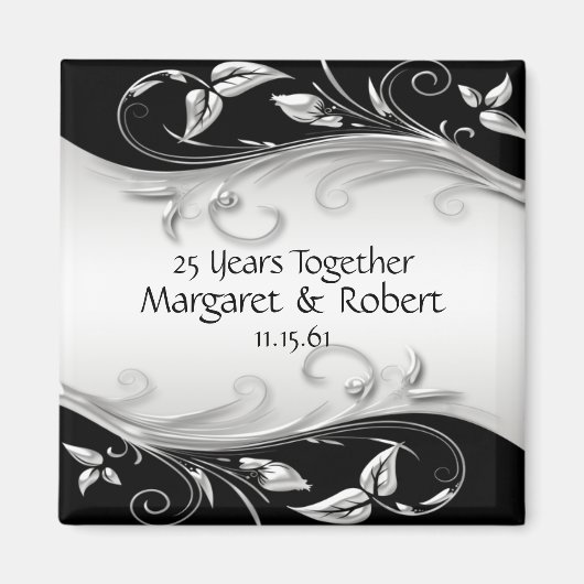 Aimant 25e anniversaire Argent et Noir (Devant)