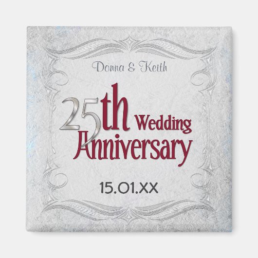 Aimant 25e anniversaire d'argent et de Bourgogne (Devant)