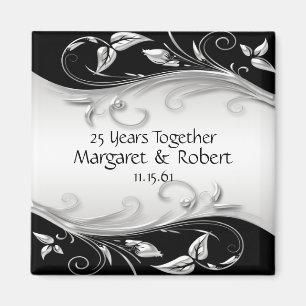 Aimant 25e anniversaire de l'argent et du noir