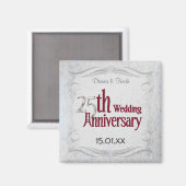 Aimant 25e anniversaire de mariage Argent et Bourgogne (Recto/Verso)