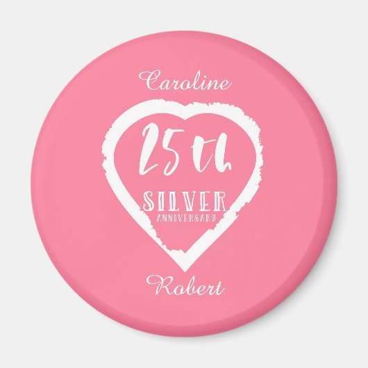 Aimant 25e anniversaire du mariage argent traditionnel (Devant)