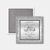Aimant 25e anniversaire du Mariage Glitzy Silver & Black (Recto/Verso)
