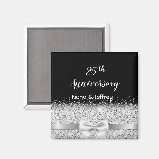 Aimant 25e anniversaire mariage argent noir (Recto/Verso)